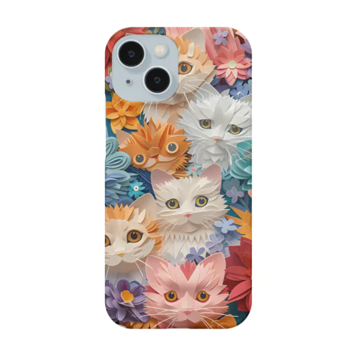かわいい猫ちゃんたちが3Dの紙細工のように立体的に描かれたアート Smartphone Case