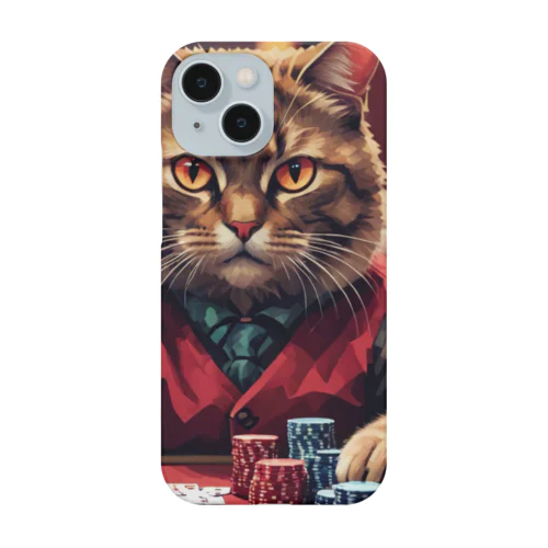 ポーカーをする猫は、いつも冷静な表情を崩さない。 Smartphone Case