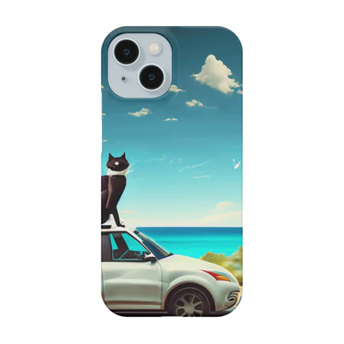 海と猫と車 スマホケース