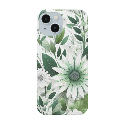 数学的で洗練されたデザインの白と緑の花 Smartphone Case