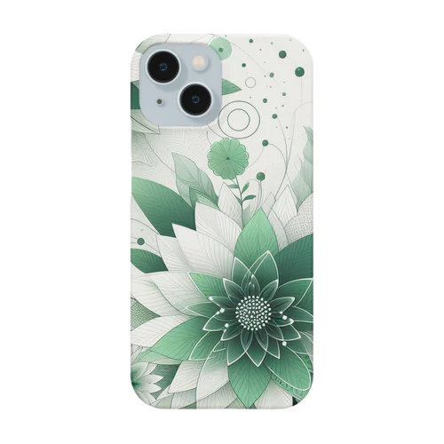 数学的なデザインを持つ緑と白の花 Smartphone Case