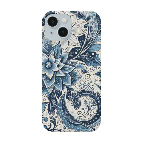 お花のバティック柄 ブルー Smartphone Case