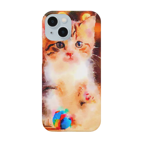 猫の水彩画/キジシロねこのイラスト/おもちゃで遊ぶキジ白ネコ Smartphone Case