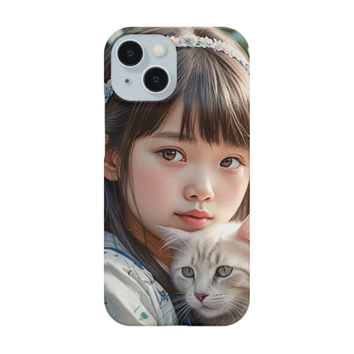 白い着物の少女と猫 Smartphone Case