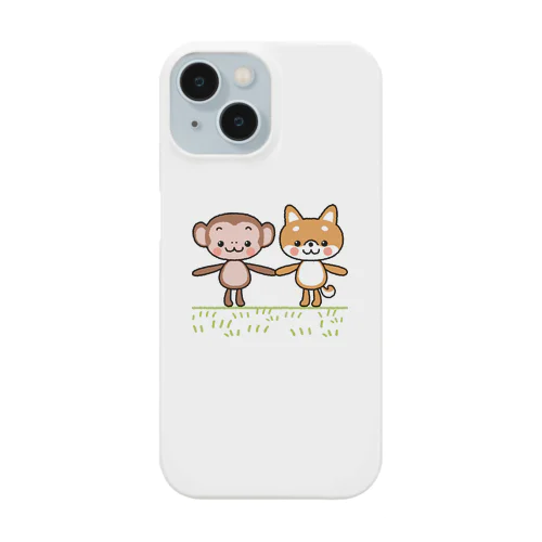 笑い転げているサルと子犬の柴犬 Smartphone Case