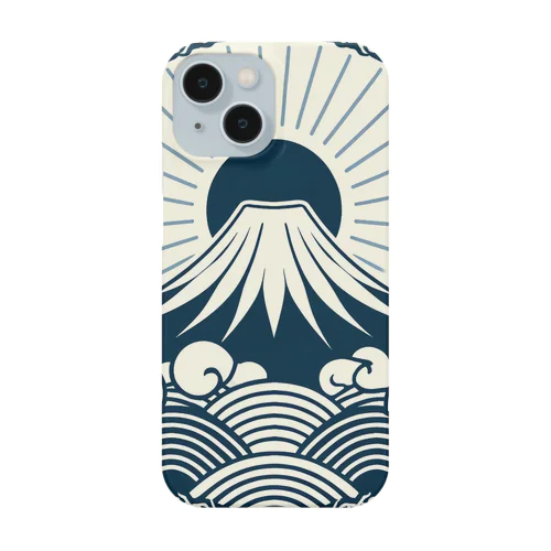 Minimalist Traditional Japanese Motif Featuring Mount Fuji and Seigaiha Patterns スマホケース