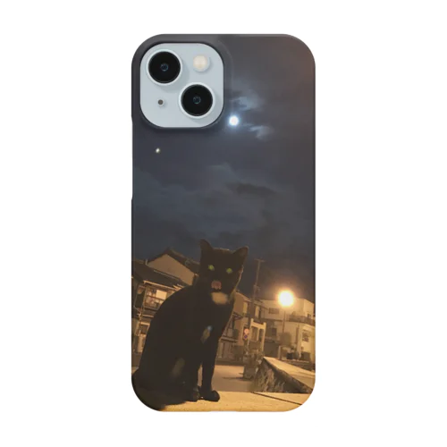 黒猫 海岸沿いの街灯 月 Smartphone Case