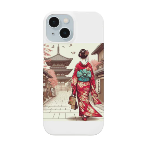 京都を歩く着物美人イラスト Smartphone Case