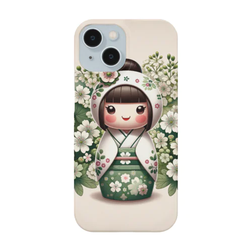 kokeshi dolls白い花 Smartphone Case