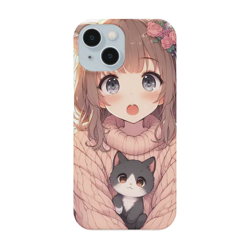 猫と可愛い子2 スマホケース