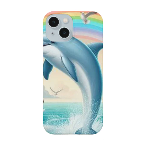 イルカとカモメが楽しく泳ぐ海の中で、きらめく虹が見えます🌈  Smartphone Case