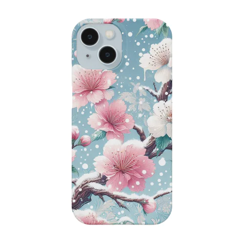 和風柄　桜雪化粧 Smartphone Case