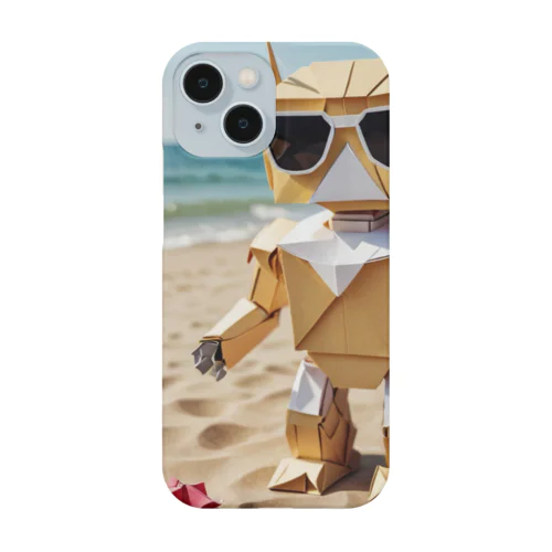 海でサングラスをつける折り紙風のロボット Smartphone Case