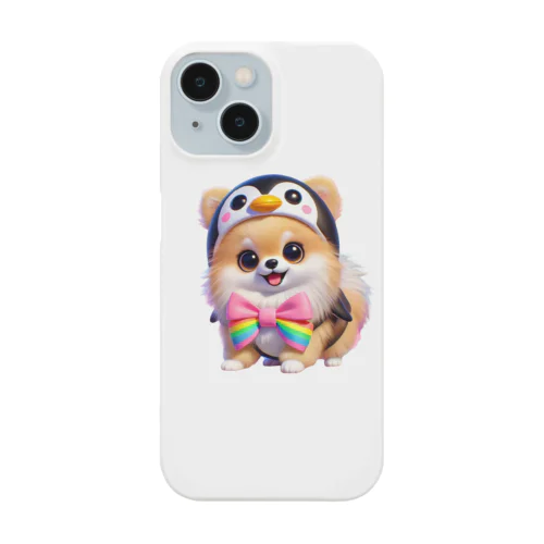 虹色リボンのペンギン帽子ポメラニアン Smartphone Case