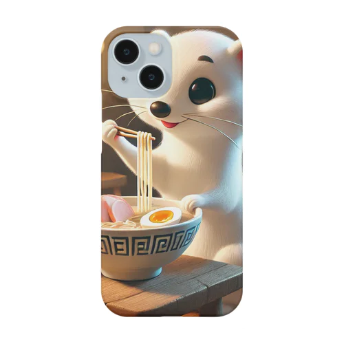 ラーメンを食べる白いオコジョの『しろまる』 iPhone Smartphone Case