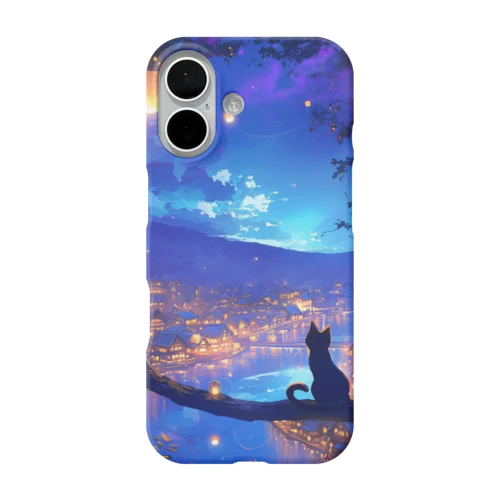 夜の街で想う黒猫 iPhone Smartphone Case