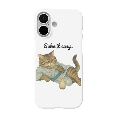 くつろぎ上手な猫 Sake it easy. 癒しアートデザイン iPhone Smartphone Case