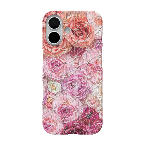 フラワーオブライフ【幸運、運気アップ】iPhoneケース、バラ柄、鮮やかなピンク花柄 iPhone Smartphone Case