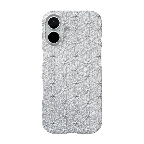 フラワーオブライフ【幸運、運気アップ】iPhoneケース、かっこいいメタリック、大人っぽいシルバー iPhone Smartphone Case