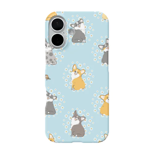 笑顔咲く、見返り美犬のニコニコーギーとスズメ iPhone Smartphone Case