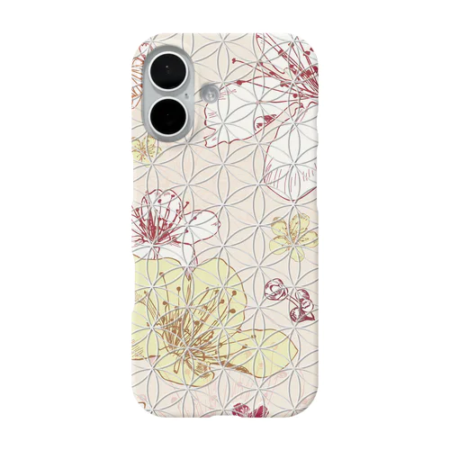 フラワーオブライフ【幸運、運気アップ】iPhoneケース、桜の花柄ピンク、大人っぽいデザイン iPhone Smartphone Case