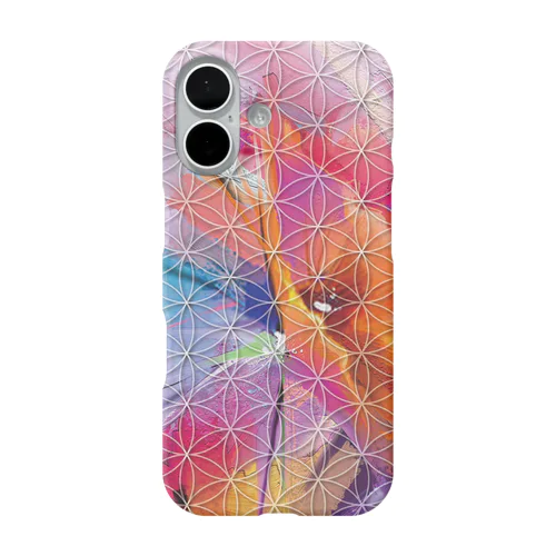 フラワーオブライフ【幸運、運気アップ】iPhoneケース、芸術的カラフル花柄 iPhone Smartphone Case