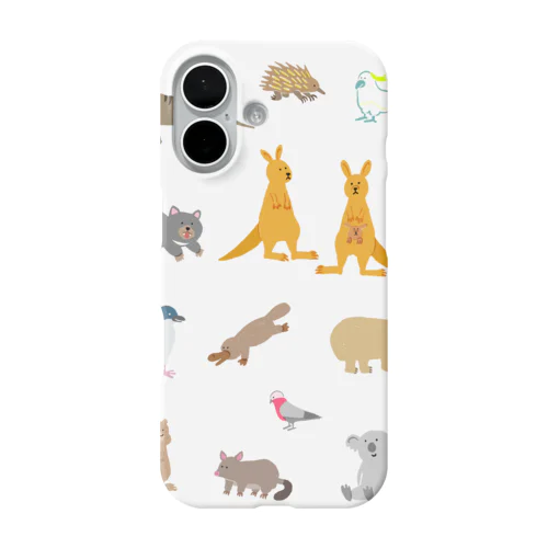 （縦構図）タスマニアデビル、カモノハシ、カンガルー、コアラ、 クオッカ、コアラ、タスマニアタイガー、フェアリーペンギン、ポッサム、ハリモグラ、ウォンバット、モモイロインコ、クカトゥー。オーストラリアの動物達 iPhone Smartphone Case