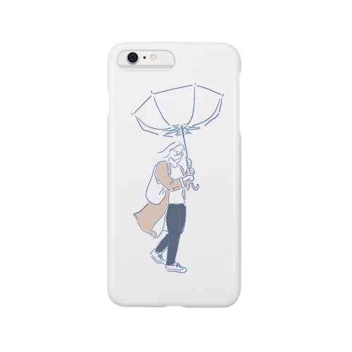 強風で傘が裏返る女の子 Smartphone Case
