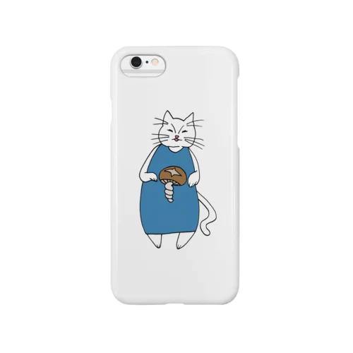 巻きしいたけ柄マキシ丈ワンピを着た猫 Smartphone Case