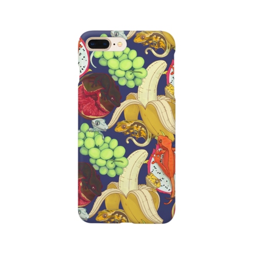 クレステッドゲッコー×フルーツ盛り合わせ(ネイビー) Smartphone Case