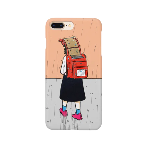 雨を避けるために教科書を犠牲にする少女 Smartphone Case