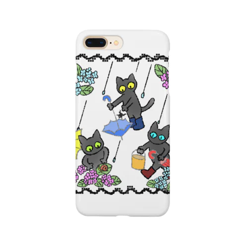 黒猫三兄弟と紫陽花(カラー) Smartphone Case