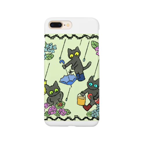 黒猫三兄弟と紫陽花(カラー緑) Smartphone Case