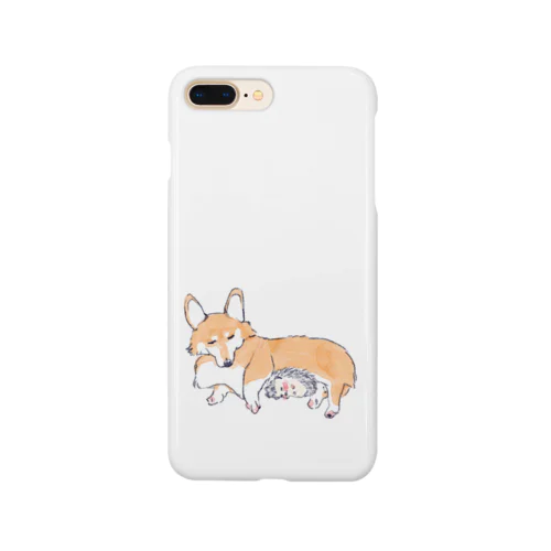 オリジナル　犬に温めてもらうハリネズミのソフィー。 スマホケース