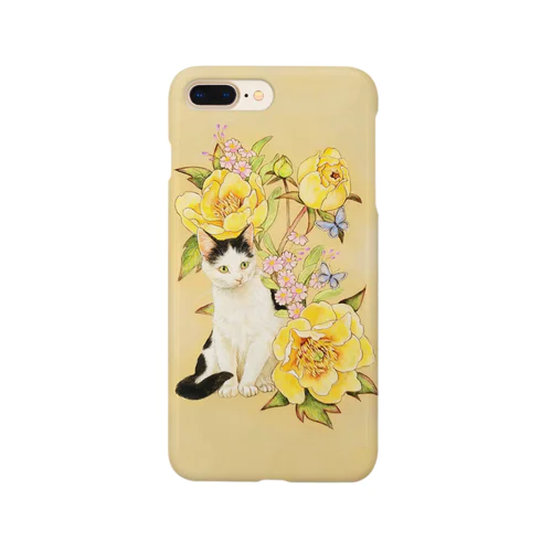 黄色い牡丹と富士額猫 Smartphone Case