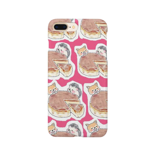 犬とハリネズミ仲良し食事（濃いピンク） Smartphone Case