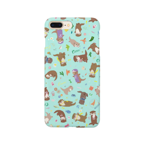 カワウソいっぱいパターン　水色 Smartphone Case