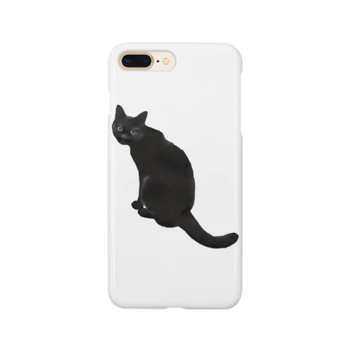 振り向く黒猫 スマホケース