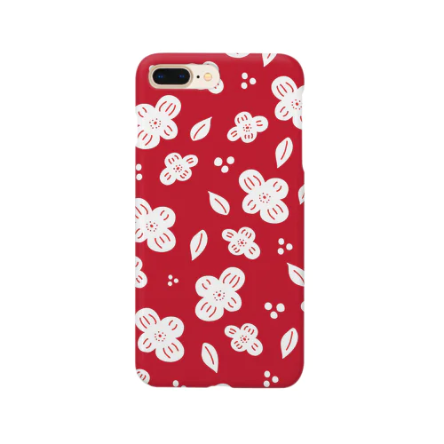 和風で北欧テイストな花柄のスマホケース（赤） Smartphone Case