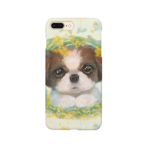 かわいいシーズー犬とミモザのフラワーリース Smartphone Case