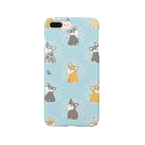 笑顔咲く、見返り美犬のニコニコーギーとスズメ Smartphone Case