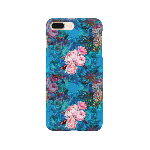 薔薇、芍薬、牡丹のボタニカルブーケと螺鈿模様の壁紙イラスト Smartphone Case