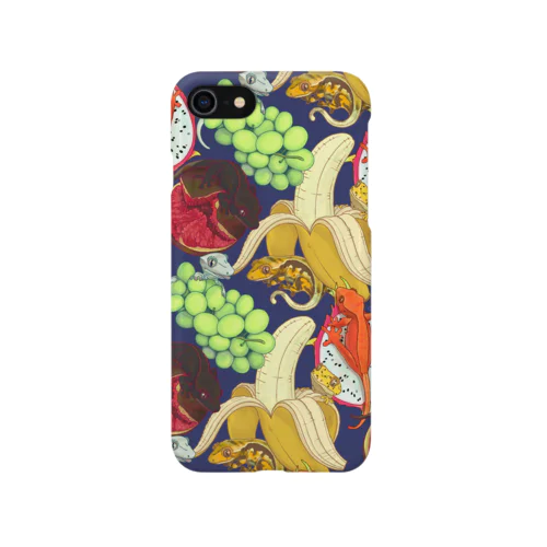 クレステッドゲッコー×フルーツ盛り合わせ(ネイビー) iPhone Smartphone Case