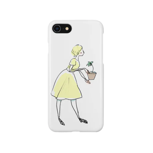 イエローgirlとお花 iPhone Smartphone Case