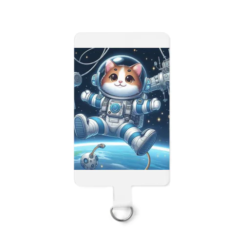 宇宙で漂う宇宙飛行猫 スマホストラップ