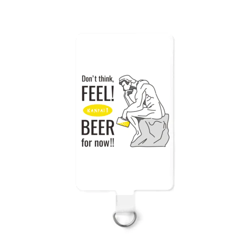 彫刻 × BEER（考える人：考えるな、感じろ! とりあえずビール!!）黒線画-ホワイト Smartphone Strap