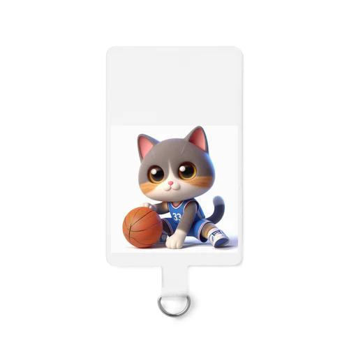 3Dアニメーション風のかわいい猫がバスケを頑張ってるアイテム スマホストラップ
