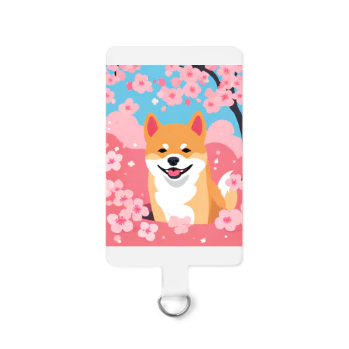 柴犬と桜の花びら スマホストラップ