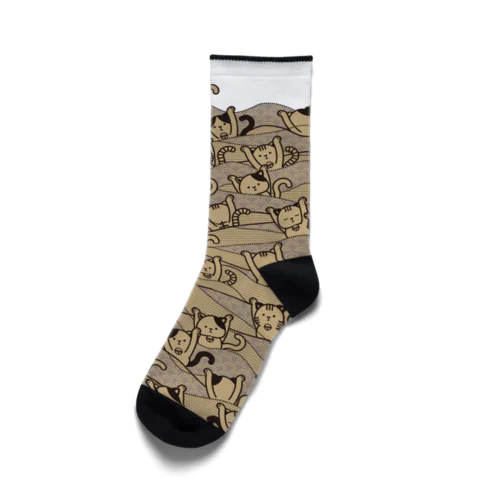 和柄シンクロナイズドスイミング猫（茶色） Socks