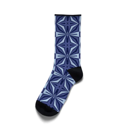 青色幾何学パターン靴下A Socks